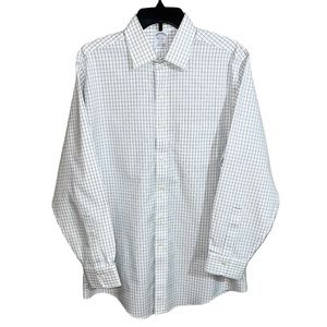 Brooks Brothers Dress Shirt Men’s Size 16-33 White Blue Checks Non Iron Regent